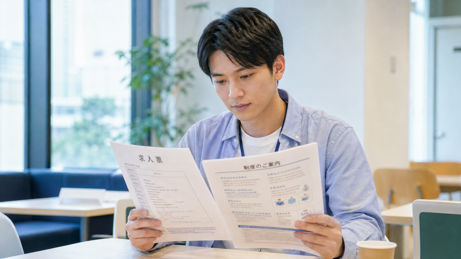 免許取得支援制度の書類を確認する様子