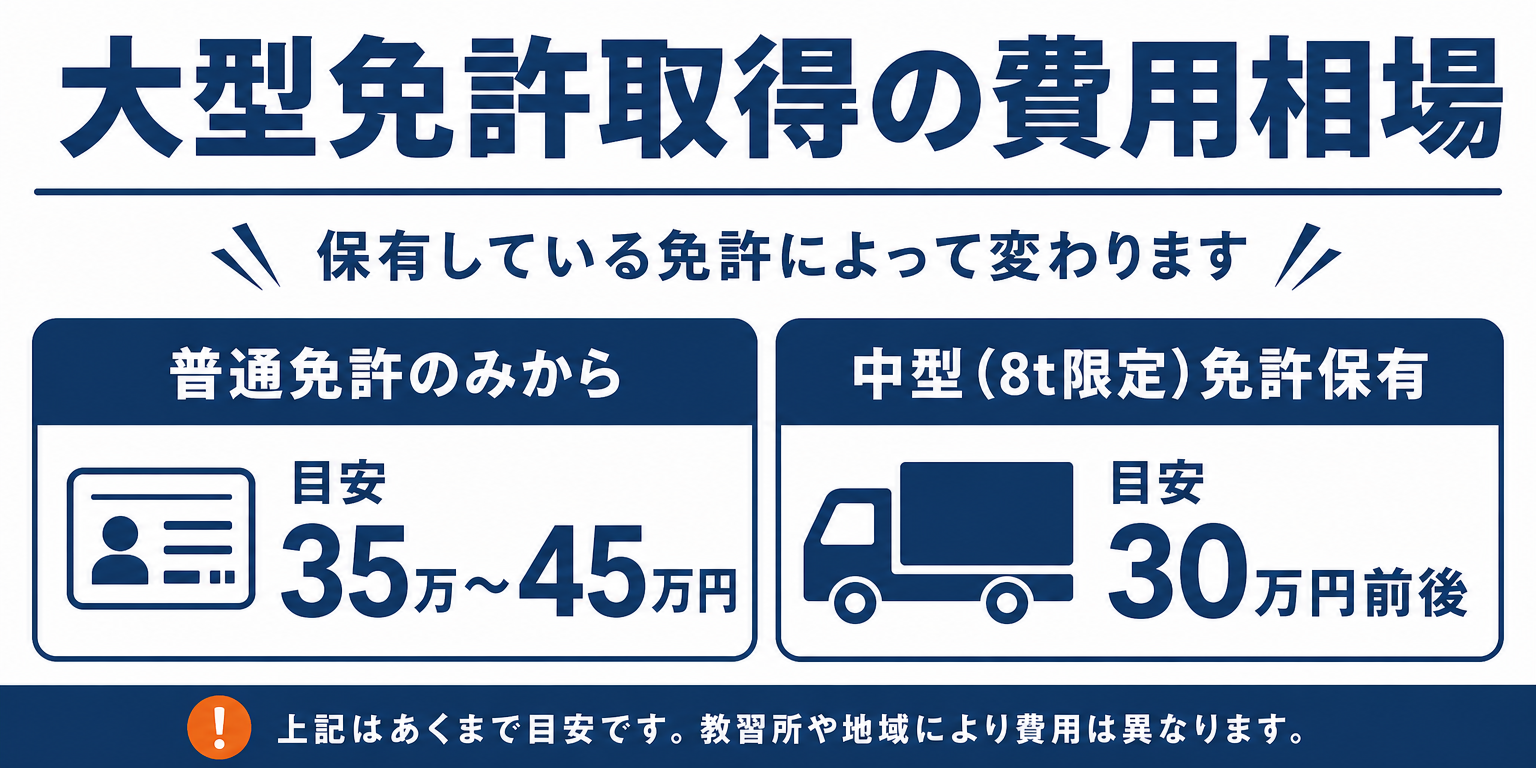 大型免許取得の費用相場を保有免許別に示す図解