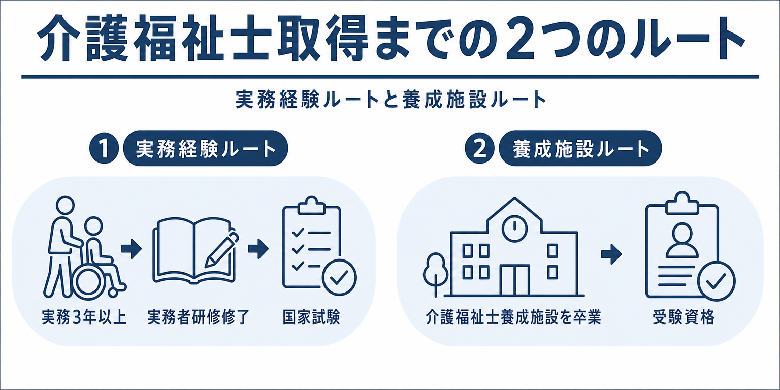 介護福祉士取得までの2つのルートを示す図解