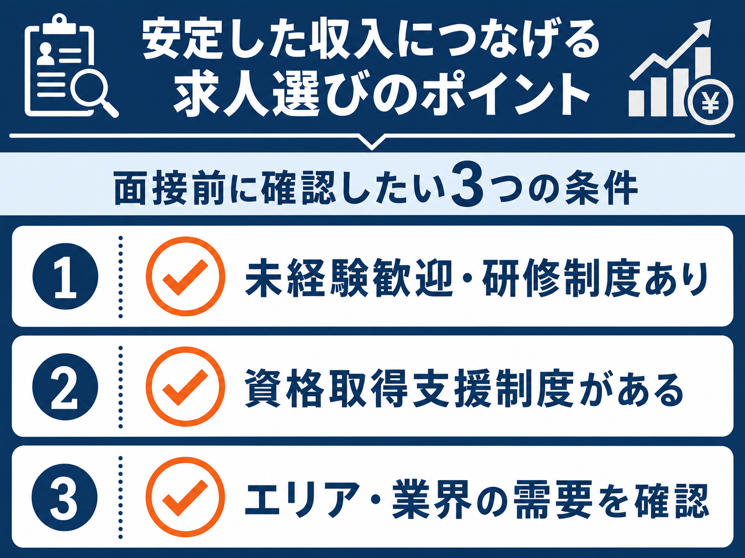 安定した収入につなげる求人選びのチェックリスト図解