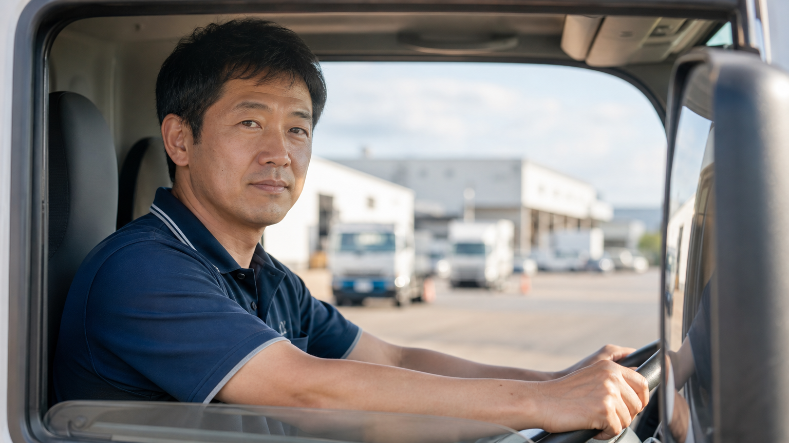 大型トラックの運転席に座るドライバー